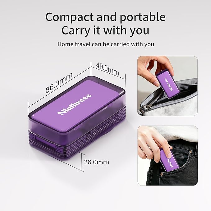 Pack of 2 Pill Cutter - 1/4 & 1/2 Pill Splitter for Small Tiny Large Pills Professional | Hidden Blade & Sealed Storage | Adjustable & Cuts Multiple Tablets | Includes Cleaning Brush (Purple)