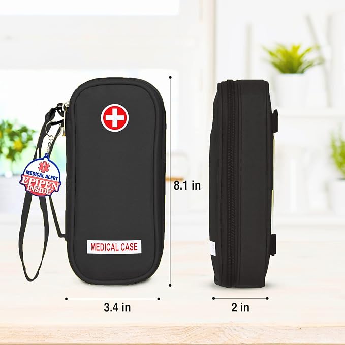 Jayour EpiPen Medical Carrying Case Insulated, Travel Medication Organizer Bag Emergency Medical Pouch, Fits 2 EpiPens, Asthma Inhaler, Anti-Histamine, Auvi-Q, Allergy Medicine Essentials, Black