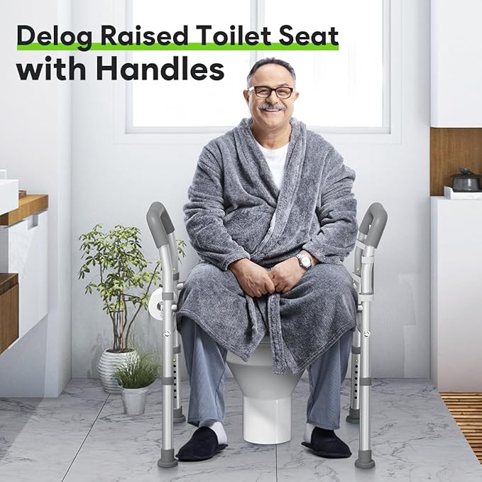 Delog Raised Toilet Seat with Handles, Heavy Duty 400lb Medical Safety Frame, Bathroom Assist Toilet Seat Raiser for Seniors