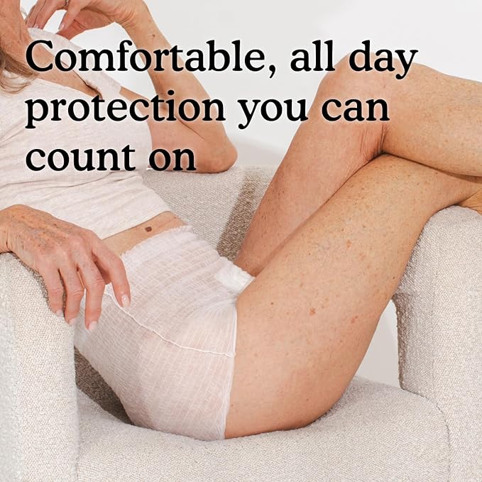 Because Adult Incontinence Underwear for Sensitive Skin - Women - Premium Overnight Disposable Briefs, Anti Odor - White, Large - Absorbs 6 Cups - 14 Count (Pack of 1)