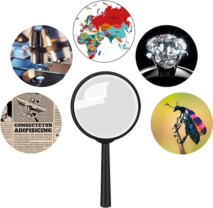 Elcoho 15 Pack Handheld Magnifier Plastic Magnifying Glass for Reading Jewelry Home Office Desk Accessories with Storage Bag