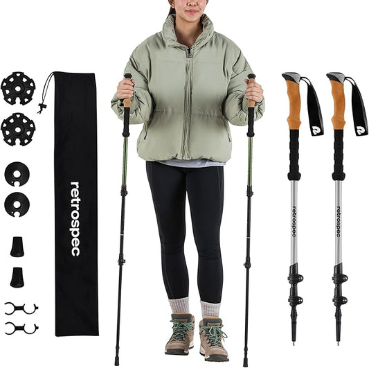 Retrospec Solstice Hiking Poles for Men & Women - Adjustable and Collapsible Lightweight Walking & Trekking Sticks - Aluminum w/Cork or Foam Grip