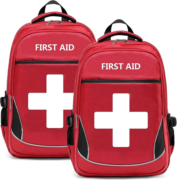 First Aid Bag Empty Red Emergency First Responder Trauma Multi-Pocket Traveling Field Trips Camping Essentials (Red, Pack of 2)