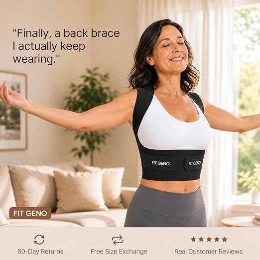 Fit Geno Invisilite Posture Corrector for Women, Adjustable Back Brace for Hunchback Slouching, Upper Back Neck Shoulder Pain Relief, Lightweight Discreet Under Clothes, Small/Medium