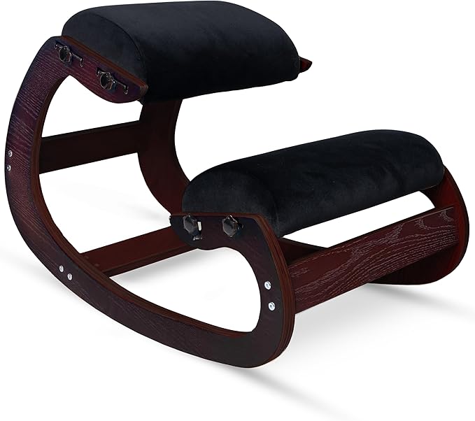 Ergonomic Kneeling Chair - Natural Latex Foam - Posture Chair for Desk with Adjustable Seat & Knee Pad, Rocking Knee Chair for Upright Posture (Walnut)