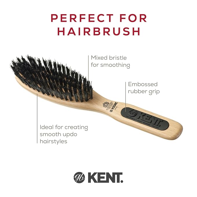 Kent PF05 Narrow Oval Hair Brush, Pure Boar Bristle and Wood for Shaping, Straightening and Grooming Brush for Revitalizing Short to Medium Length