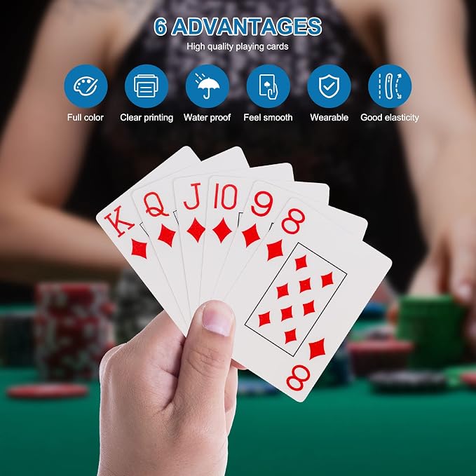 Plastic Playing Cards, 2 Packs Waterproof Poker Decks, Washable & Durable | 2 Packs, Plastic,Waterproof, large Pint，Poker Decks, Washable, Durable