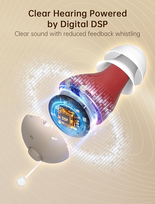 Rechargeable OTC Hearing Aids for Seniors, Digital Hearing Aids with Noise Cancellation & Feedback Suppression, Discreet Mini In-Ear Design with Simple Button Control, Magnetic Charging Case, 100H Use