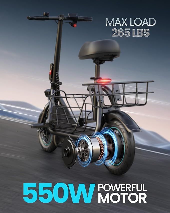 Gyroshoes Electric Scooter with Seat for Adults & Teens, 550W Powerful Motor, 20-Mile Range, Speed up to 18.6MPH, Ample Storage for Pets & Cargo, Electrically-Powered Motor Scooters