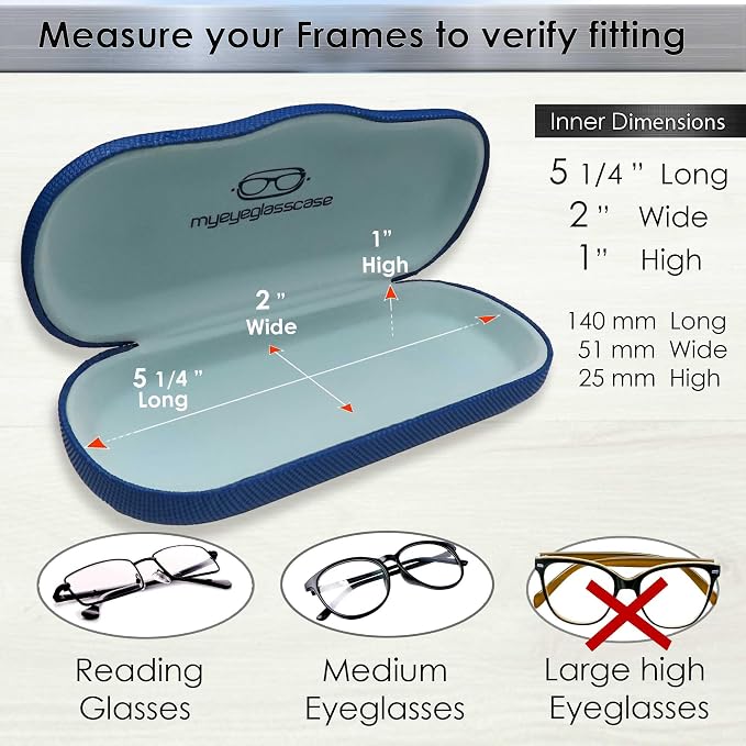 MyEyeglassCase Men's Medium Glasses Case - Classic Eyeglasses Hard Shell Holder, Elegant Easy Open Lip with Pouch and Cloth