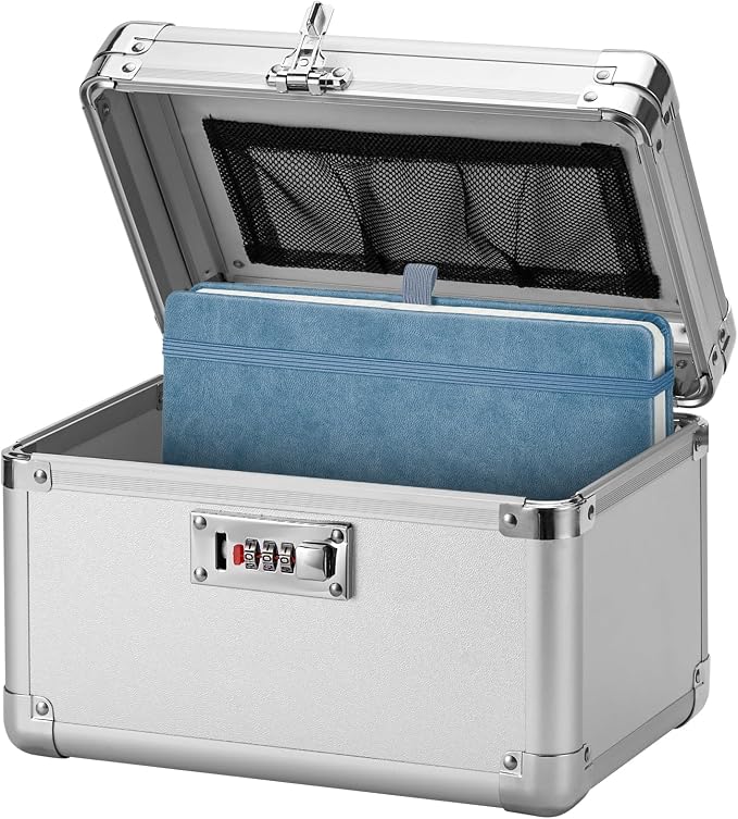 LOCKCURX Lock Box - Security Combination Lock Box, Locking Storage Case for Personal Items and Medicine, Childproof Lockable Lockbox for Home/Office/School, 10.2x6.8x6.9 Inch, Silver
