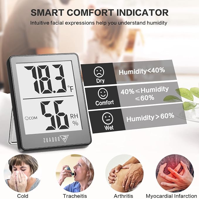 DOQAUS 3 Pack Digital Hygrometer Indoor Thermometer Humidity Monitor, Grey | Humidity Meter Mini Hygrometer with Accurate Temperature and Humidity Monitor for House, Baby Room, Greenhouse, Incubator