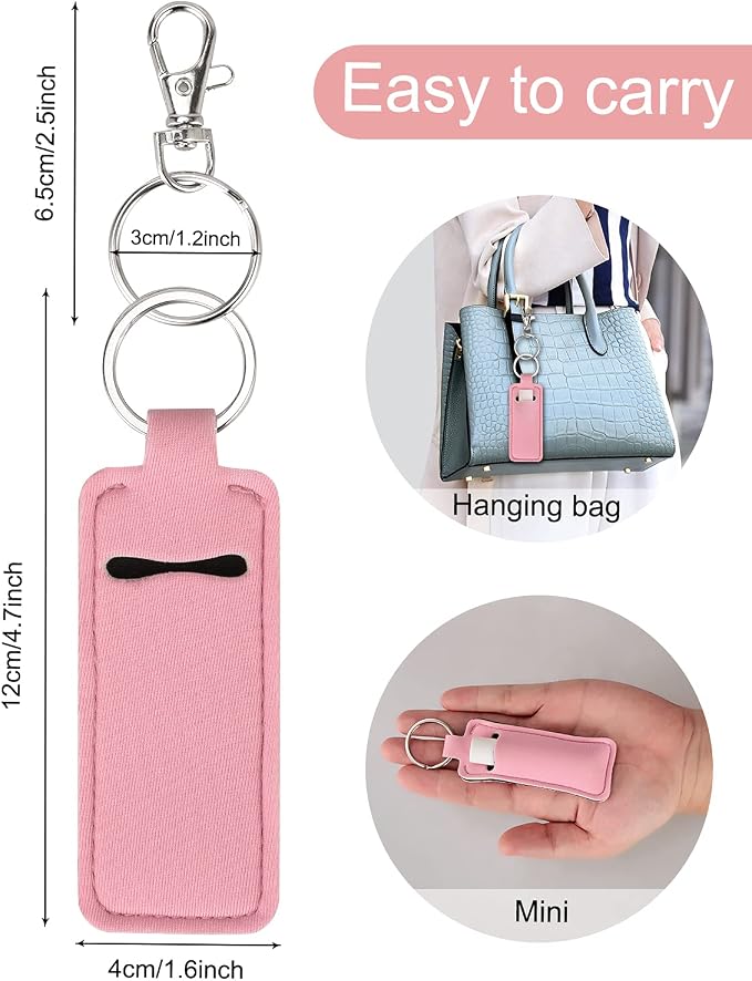Meiiy Chapstick Holder Keychain Lip Balm Holder Lipstick Sleeve Pouch Lip Gloss Holder Stocking Stuffers Gift for Women