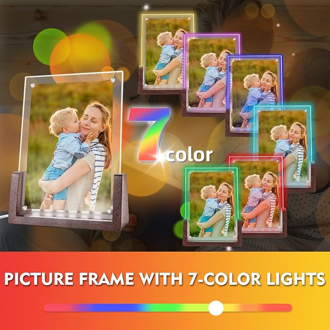 2 Pack 5x7 Picture Frame with Light, Gift Packaging, Gifts for Mom Wife or Female Friends, Clear Acrylic Frames Fits Photos of 4 x 6 or 5 x 7 In (Horizontal & Vertical)