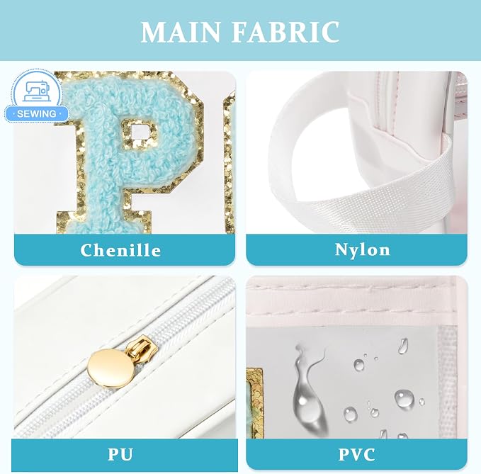 COSHAYSOO Clear POOL Makeup Bag Small Travel Pouch for Women Teenager Girls Pool Accessories Stuff Organizer Preppy Chenille Letter Patch Summer Girly Things