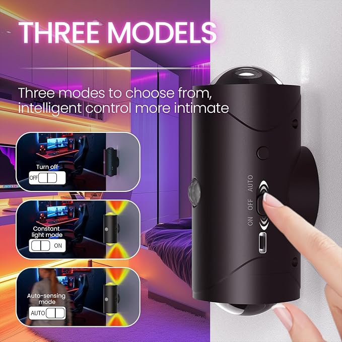 Rechargeable Motion Sensor Night Light, Magnetic RGB Wall Sconces 2 Pack | 7 Color Motion Sensor Light Indoor, 1500mAh LED Wireless Wall Sconces Battery Operated for Bedroom, Bathroom, Hallway, Stairs