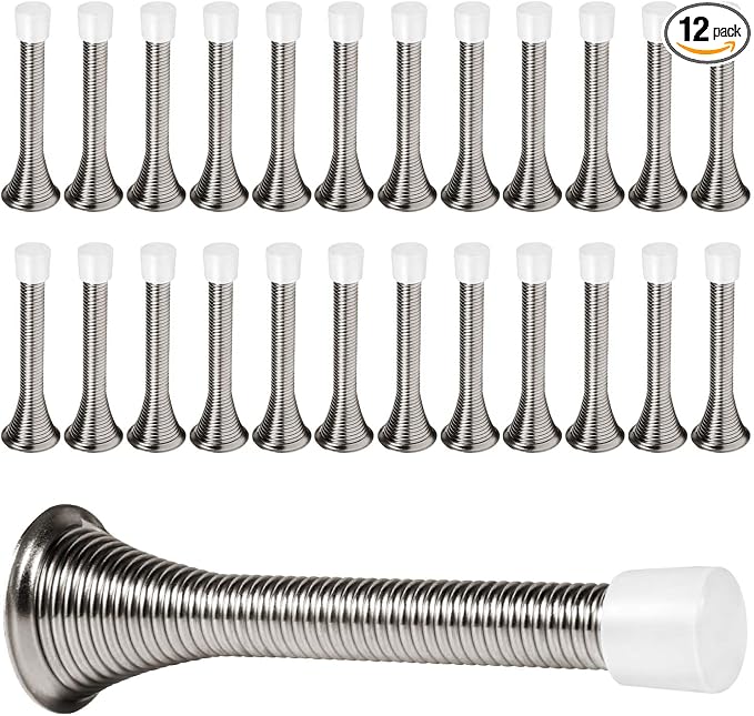 KISEER 24 Pack Spring Door Stops 3 1/4 Inch Flexible Heavy Duty Spring Door Stopper with RustProof Screw Rubber Bumper Tips (Satin Nickel)