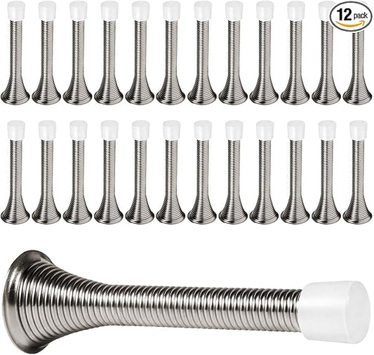 KISEER 24 Pack Spring Door Stops 3 1/4 Inch Flexible Heavy Duty Spring Door Stopper with RustProof Screw Rubber Bumper Tips (Satin Nickel)