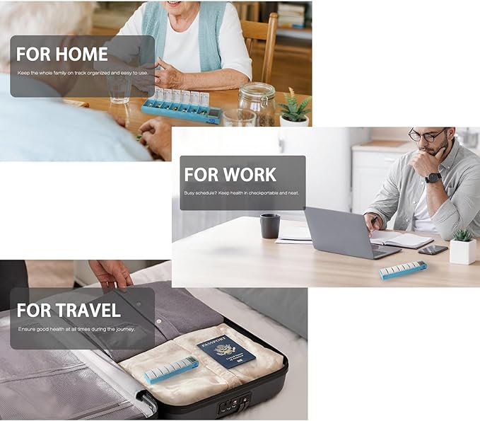 Pill Dispenser with Alarm Medication Alert Smart Pill Organizer with Alarm 7-Day Weekly Case with Auto-Learning Habit Sensor, LCD Status Icons, Rechargeable, Portable