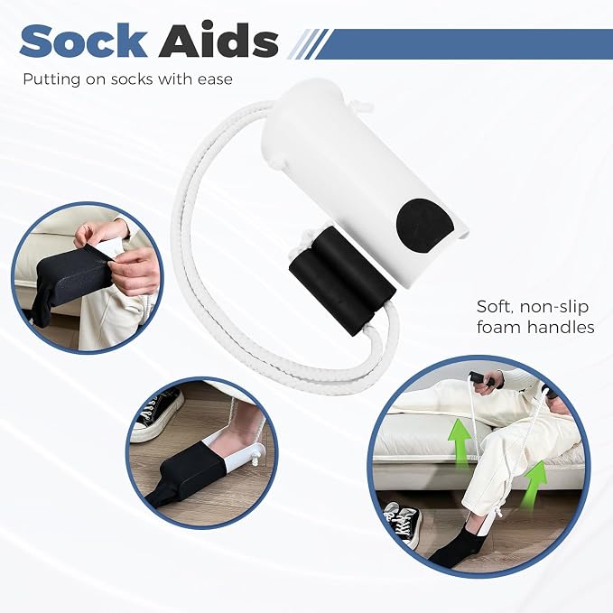 6 PC Hip Replacement Recovery Kit for Elderly and Knee Back Surgery Patients with Grabber, Sock Aid, Leg Lifter, Shoe Puller, Back Scratcher, Bath Sponge, Essential Tools for Recovery After Surgery