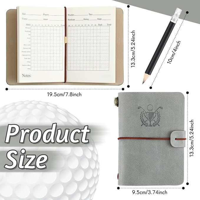 Yexiya Golf Scorecard Book with Pencil, Leather Golf Journal Scorecard Holder Accessories Notebook Log Pocket Score Cart Book Gift for Men Golfers, Sports and Outdoor Club Accessories