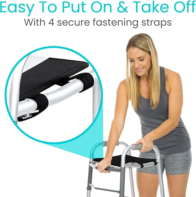 Vive Walker Tray for Folding Walker - (w/Cup Holder) - Adult Mobility | Accessories - Fits Standard Walkers - Medical Table for Seniors Non Slip Mat for Food - Removable & Easy Assembly (Black)
