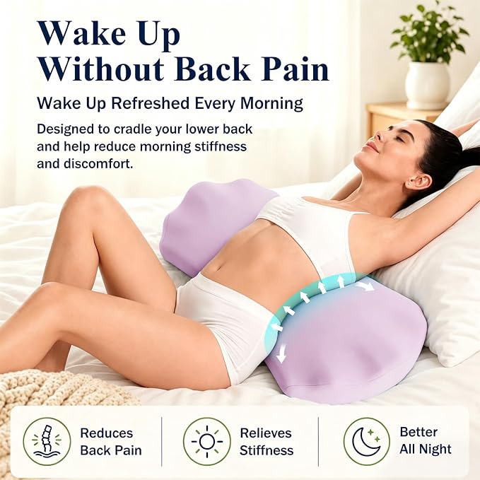 Fledano Lumbar Support Pillow for Bed – Floor Pillows & Cushions - Memory Foam Lower Back Pain Relief Pillow for Sleeping, Ergonomic Lumbar Pillow for Side & Back Sleepers, Sciatica & Hip Pain Relief