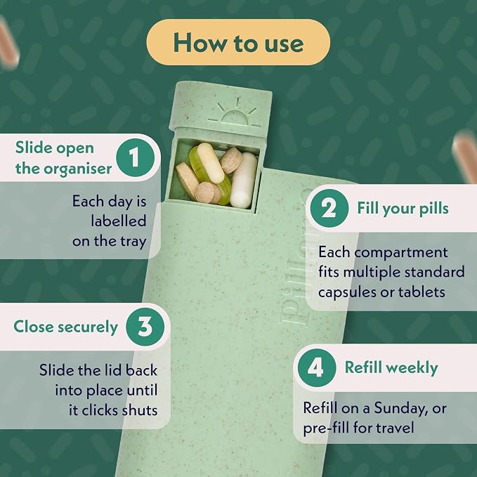 Pillar AM/PM Pill Box Organizer Two Times a Day | Aesthetic 7 Day Tablet Organizer 2 Times A Day | Beautiful Weekly Pill Box for Day and Night Medication (Lavender)