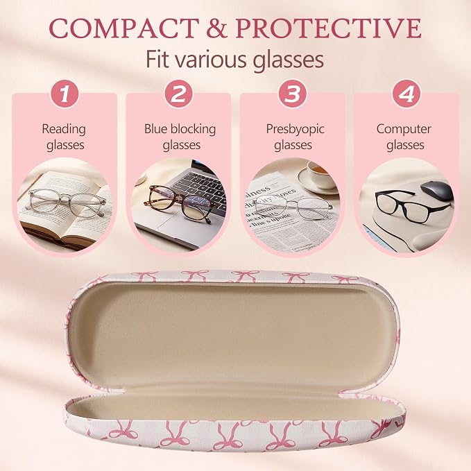 MoKo Hard Shell Eye Glasses Case, PU Leather Eyeglasses Cases with Cloth
