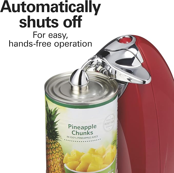 Hamilton Beach Classic Chrome Electric Can Opener with Automatic Shutoff | Patented SureCut Technology Easily Aligns Can | Knife Sharpener | Cord Storage | Extra Tall | Red | 76388J