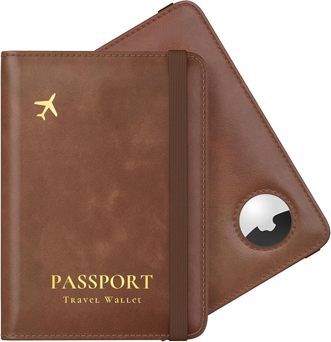 Stouchi AirTag Passport Holder – Slim RFID Travel Wallet | Ultra-slim, Waterproof PU Leather, 5 Card Slots, RFID Blocking, AirTag Slot – Perfect for US Passports