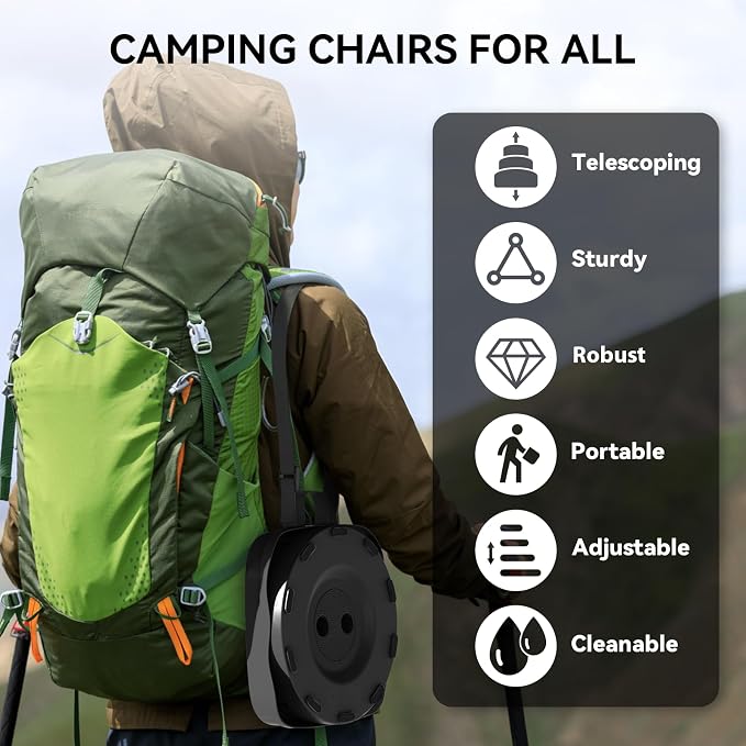 2026 Upgraded Portable Folding Stool, Collapsible Stool, Telescoping Camping Stool with Max Load Capacity 485lbs, Square Retractable Seat for Camping Gardening Fishing Hiking BBQ[Black]