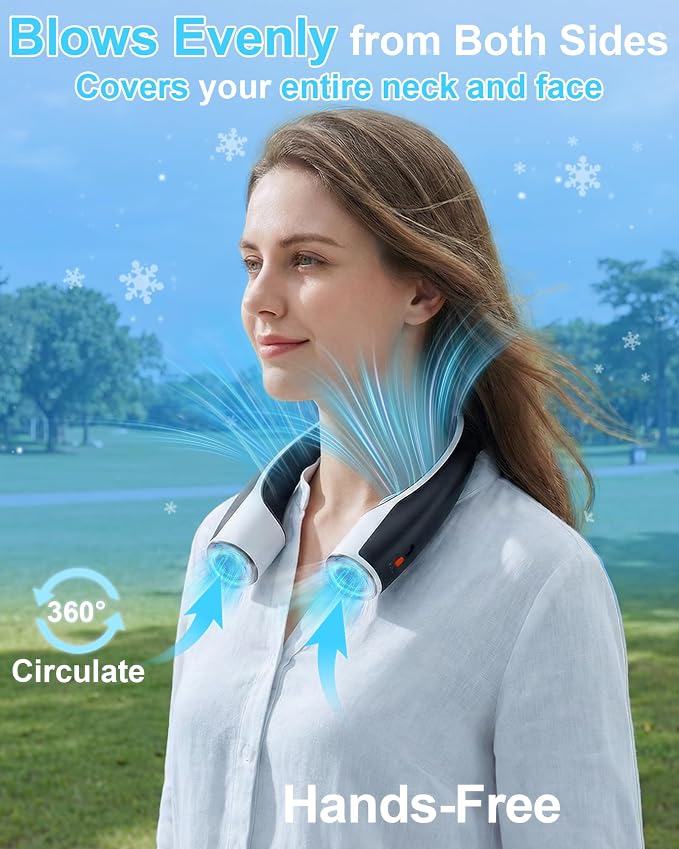 Rohent Portable Hands-Free Neck Fan - 4000mAh Battery, USB-C Rechargeable, Ultra-Quiet, 4 Adjustable Speeds – Perfect for Office, Outdoor, and Travel Use | USB-C Rechargeable, Comfortable to Wear, Perfect for Hot Days, Walking, Traveling, or Working Ou...