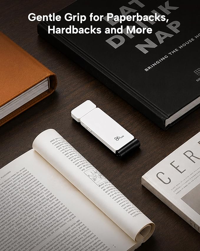 86lux Book Light, Rechargeable Clip-On LED Reading Light for Bed | 3 Color Temperatures with Stepless Dimming, Ultralight Bookmark Design for Book Lovers, White
