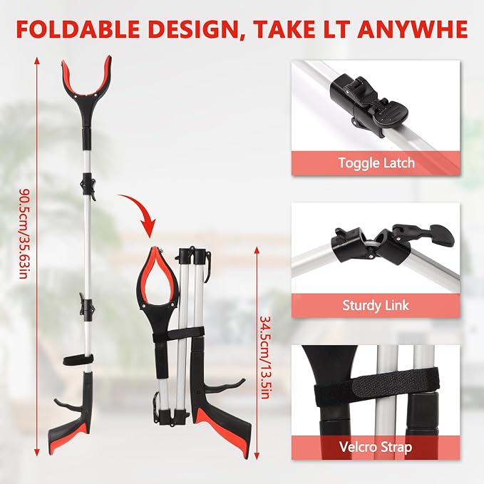 2-Pack Grabber Reacher Tool, 36" Foldable Trash Picker Upper | Extra Long Heavy Duty Grippers with Magnets & Rotating Jaw - Pickup Tool for Seniors, Mobility Aid, Trash Picker