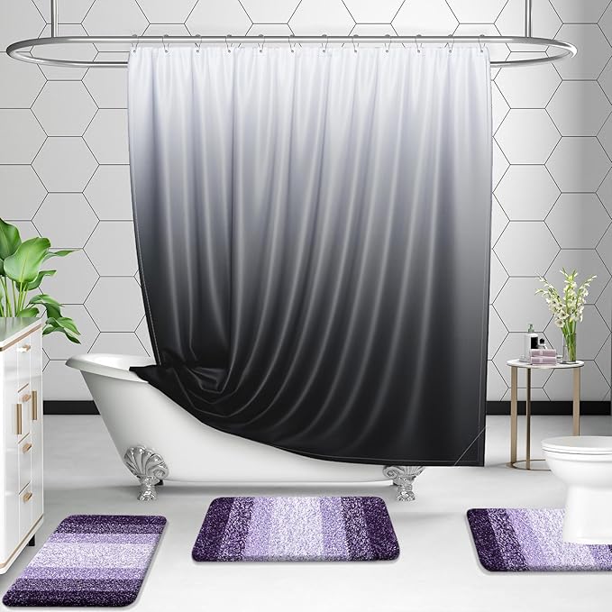 OLANLY Bathroom Rug Set 2 Piece, Soft Absorbent Microfiber Bath Mats and U-Shaped Contour Toilet Rug, Non-Slip, Machine Wash Dry, Plush Shaggy Bath Mats for Bathroom (30"x20"+U24 x20, Violet)