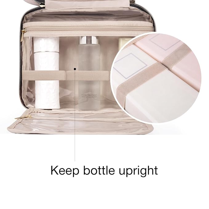 BAGSMART Toiletry Bag Travel Bag with Hanging Hook, Water-resistant Makeup Cosmetic Bag Travel Organizer for Accessories, Shampoo, Full-size Container, Toiletries (Coffee, Medium)