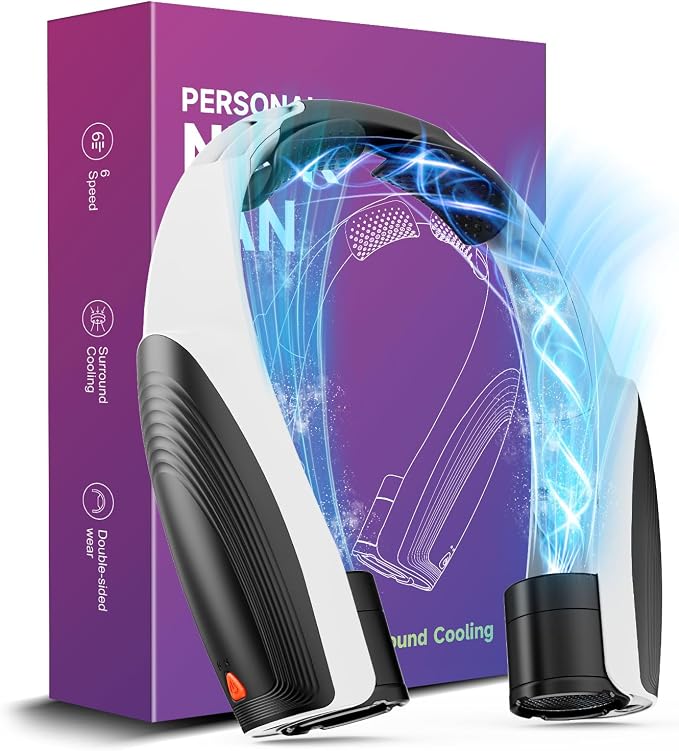 Portable Neck Fan with 6 Powerful Speeds, 8000mAh Battery Rechargeable Fan | 20H Runtime, Hands-Free 360° Cooling Personal Wearable Neck Fan, Gift for Women Men Travel Concerts(Black-White)