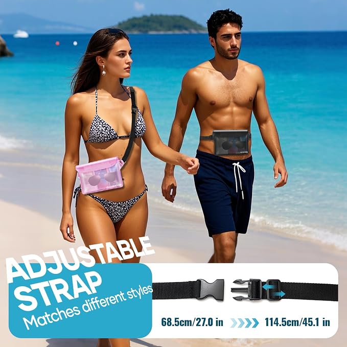 Waterproof Bag Fanny Packs for Women, Floating Beach Bags 2PCS | Floating, ideal for Beach, Boating & Kayaking&Fishing&Diving, Durable Material, Phone & Passport Pouch(black&pink)