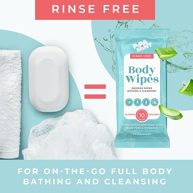 Body Wipes - (14 Pack) - 140 XL Bath Wipes for Adults No Rinse, Adult Wipe for Elderly - Body & Face Gentle Skin Cleansing, Shower Wipe Bathing for Travel, Elderly, Car, Gym, Camping (8x12 Inch)