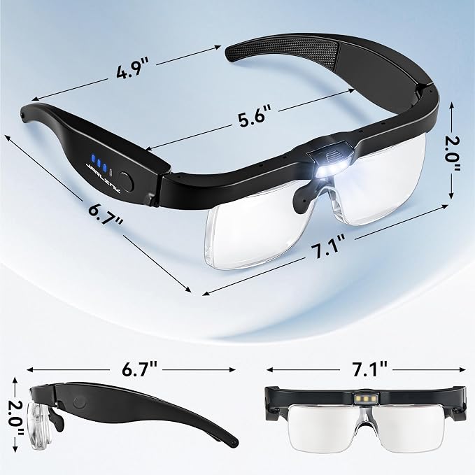 JARLINK Magnifying Glass with Light, 5 Lenses, Rechargeable Headset | Features 5 Lenses (0.75-4.0X) and 3 LED Lights. Rechargeable Headset Magnifier for Close Work, Crafts, and Model Makers