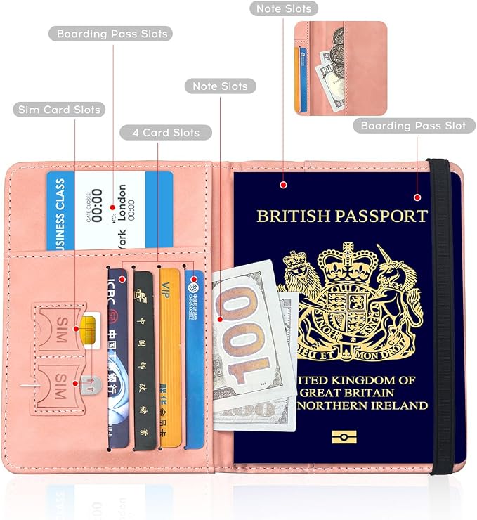 ILIYAH-Passport Cover-Passport Holder Travel Wallet-RFID Blocking Passport Case Travel Accessories Card Holder Wallet Unisex Travel Gifts (Pink)