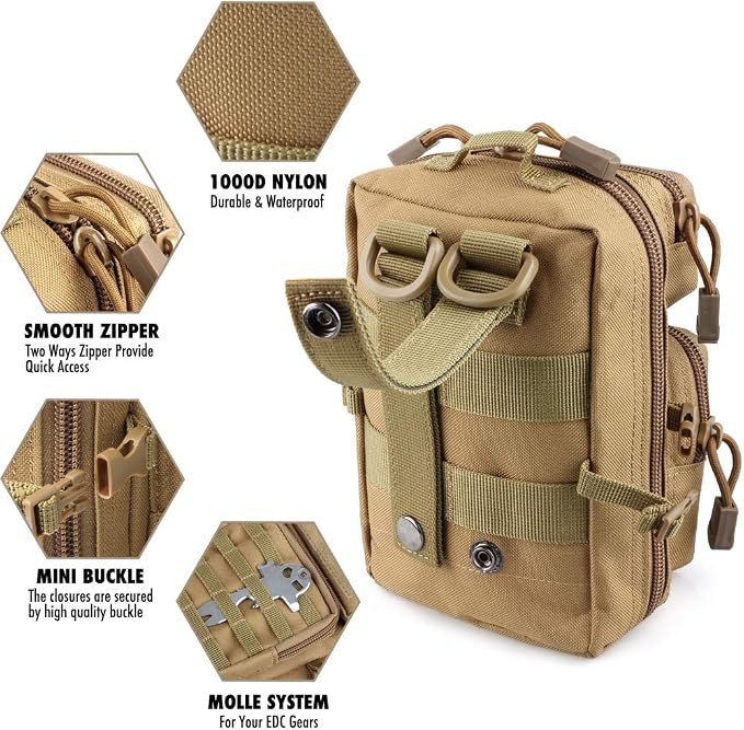 LIVANS Tactical Molle Utility Pouch, EDC Tool Pouch Tactical Phone Pouches Mini Waist Pouches Medical EDC IFAK Pack Mini Design of 3-Day Backpack