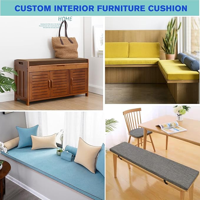 Cushion Custom Size for Bench, Customize Cushion for Indoor Outdoor Patio Furniture Window Seat, Linen Cover with Zipper and 45D High-Resilience Foam Insert (Custom Colors)