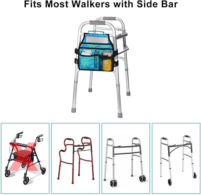 supregear Side Walker Bag, Walker Accessories Bag w/Cup Holder, Folding Walker Basket Waterproof Walker Organizer Caddy Pouch for Most Walker with Side Bar for Seniors, Elderly, Double Sided