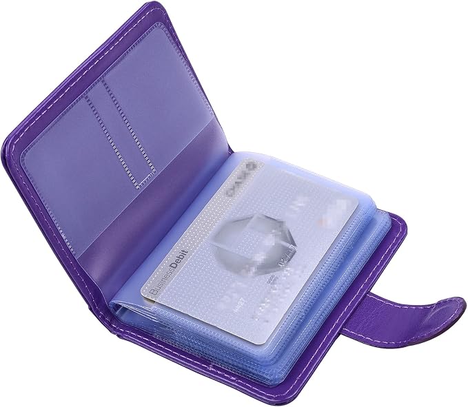 Wisdompro Credit Card Holder, RFID Blocking Wallet Debit Card Protector | Slim Leather Credit Card Organizer Case, Card Case with Magnetic Closure, 20 Card & 7 Memory Card Slots - Vertical Purple
