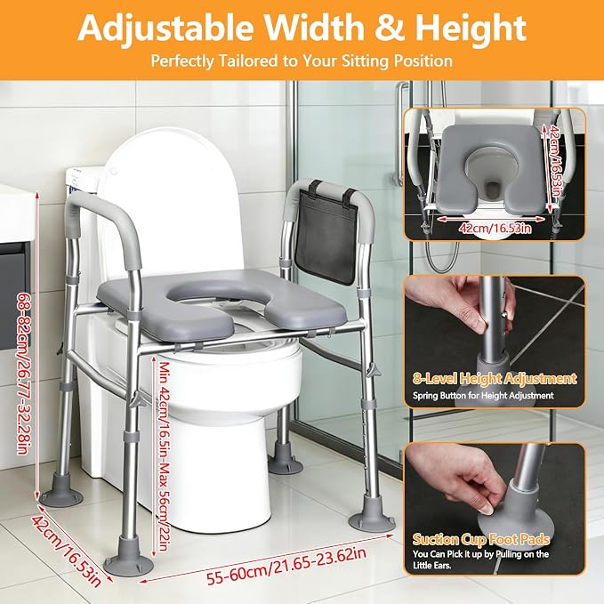 Toilet Seat Raised with Handles for Seniors, 440 Lbs Heavy Duty | Adjustable Raised Toilet Seat for Seniors, Elevated Toilet Riser with Handles, Commode Toilet for Elderly, Fit Any Toilet