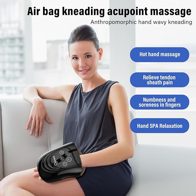 cotsoco Hand Massager - 3Massage Sizes, Cordless Hand Massager with Heat & Compression for Arthritis and Carpal Tunnel, Gift for Men Women Family Friends, Relaxation at Home, Office, Outdoors, Black