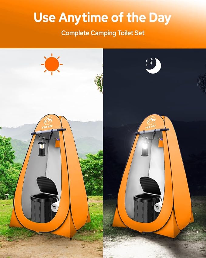 Portable Toilet Kit, Camping Toilet with Pop-Up Privacy Tent and Poo Gel Toilet Bags, Washable Portable Outdoor Showers Changing Rooms