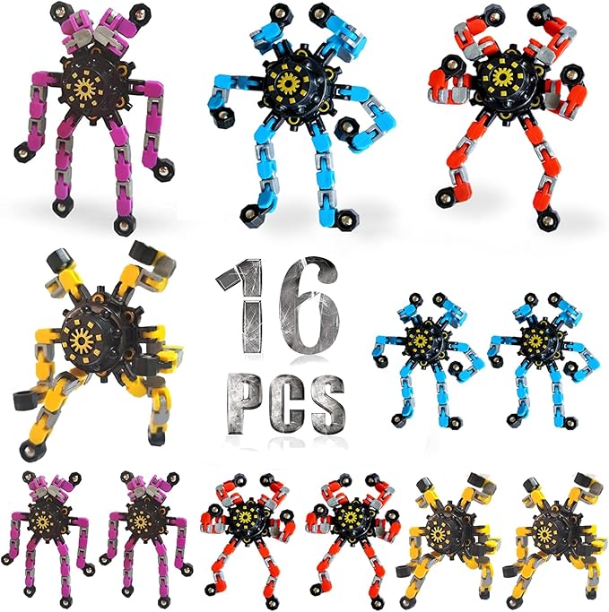 16 Pack Funny Sensory Fidget Toys,Deformable Chain DIY Robot Spinners Stress Relief Gyro Toy Birthday Gifts Goodie Bag Christmas Stocking Stuffers Classroom Prizes Party Favors for Kids Adults